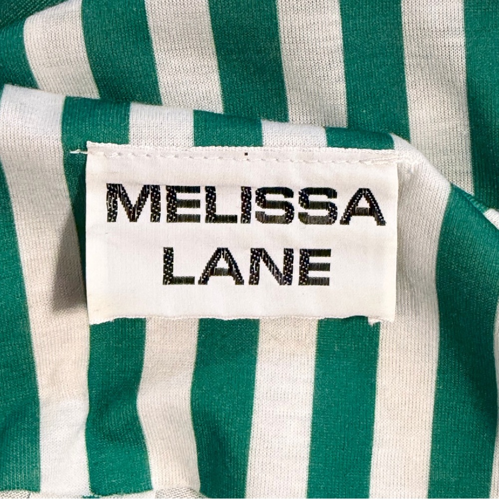 VINTAGE 80s green white stripe dress midi short cap sleeve belted waist nautical - Picture 7 of 11
